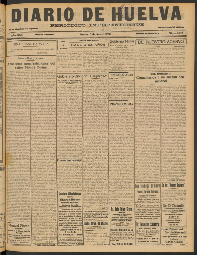 Miniatura de Diario de Huelva : periódico independiente del 6 de marzo de 1930