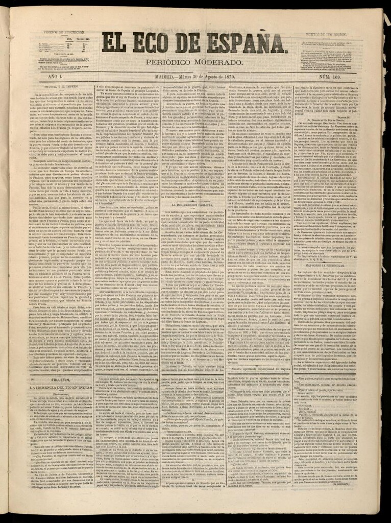 Miniatura de El Eco de España del 30 de agosto de 1870