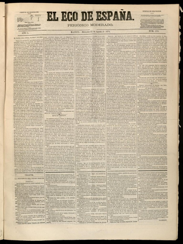 Miniatura de El Eco de España del 31 de agosto de 1870