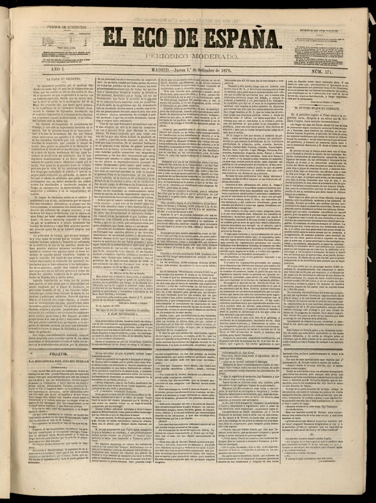 Miniatura de El Eco de España del 1 de septiembre de 1870