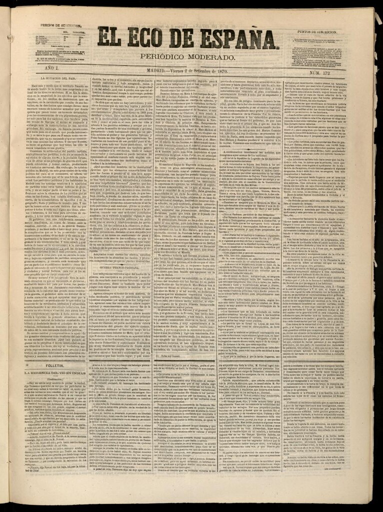 Miniatura de El Eco de España del 2 de septiembre de 1870