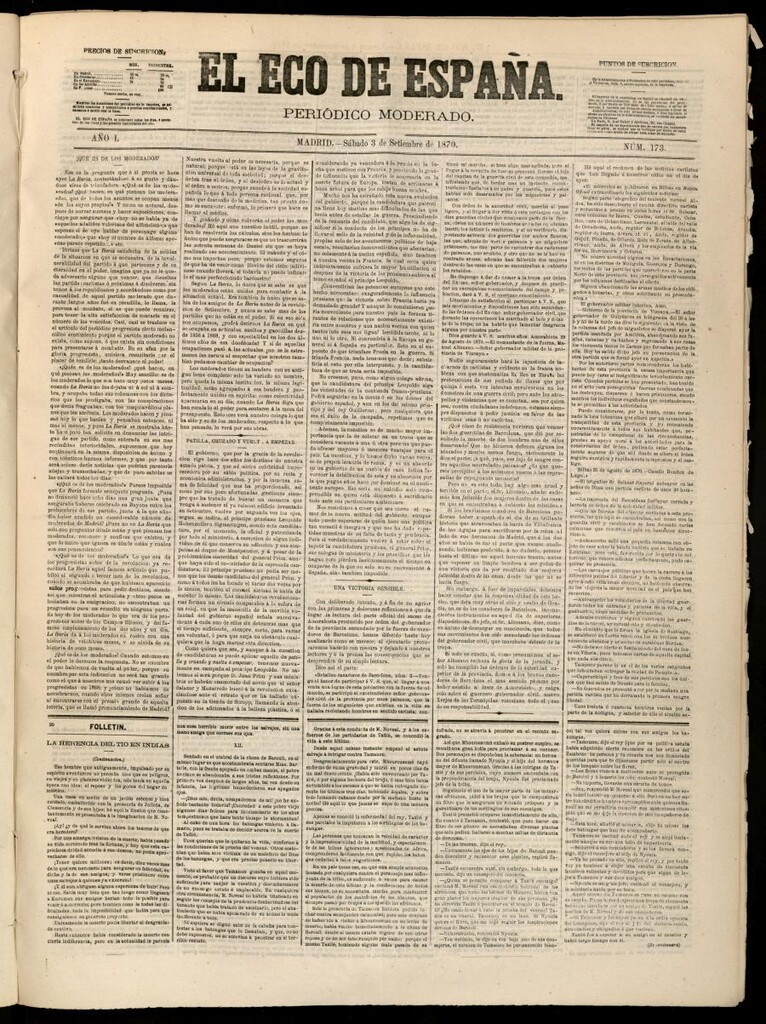 Miniatura de El Eco de España del 3 de septiembre de 1870
