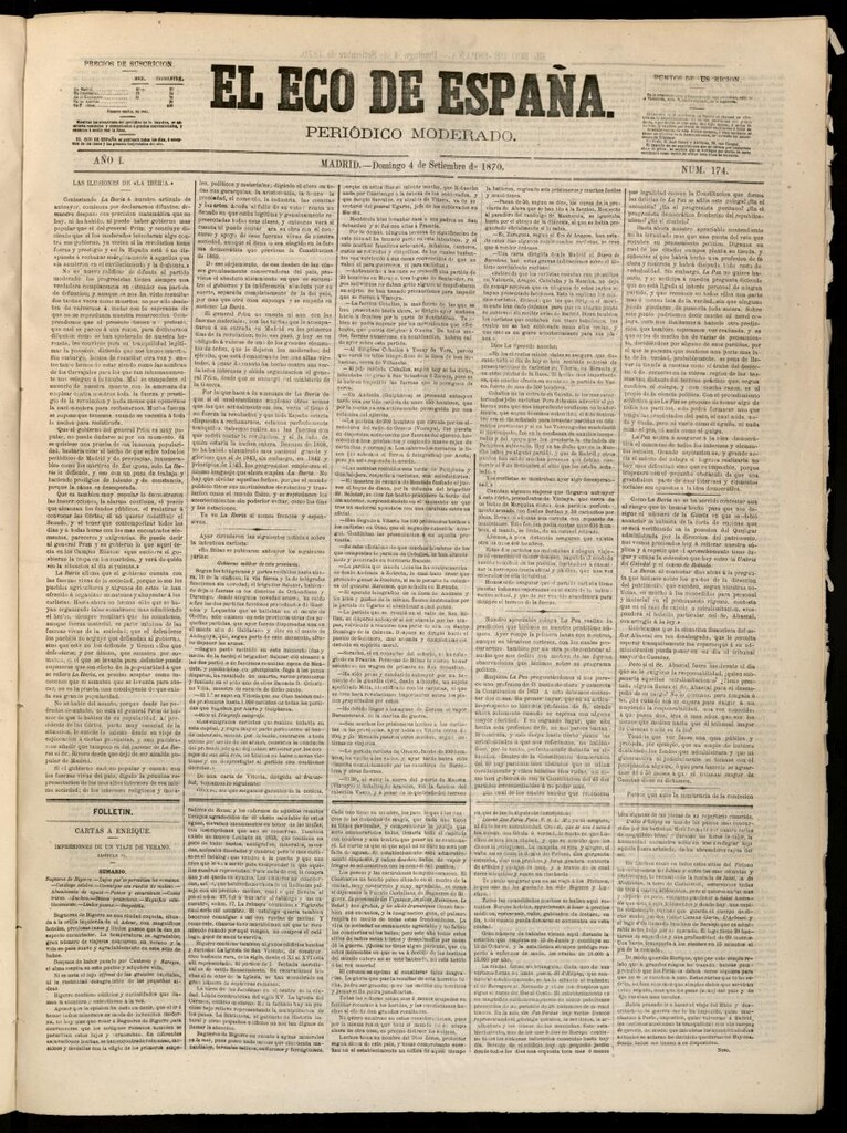 Miniatura de El Eco de España del 4 de septiembre de 1870