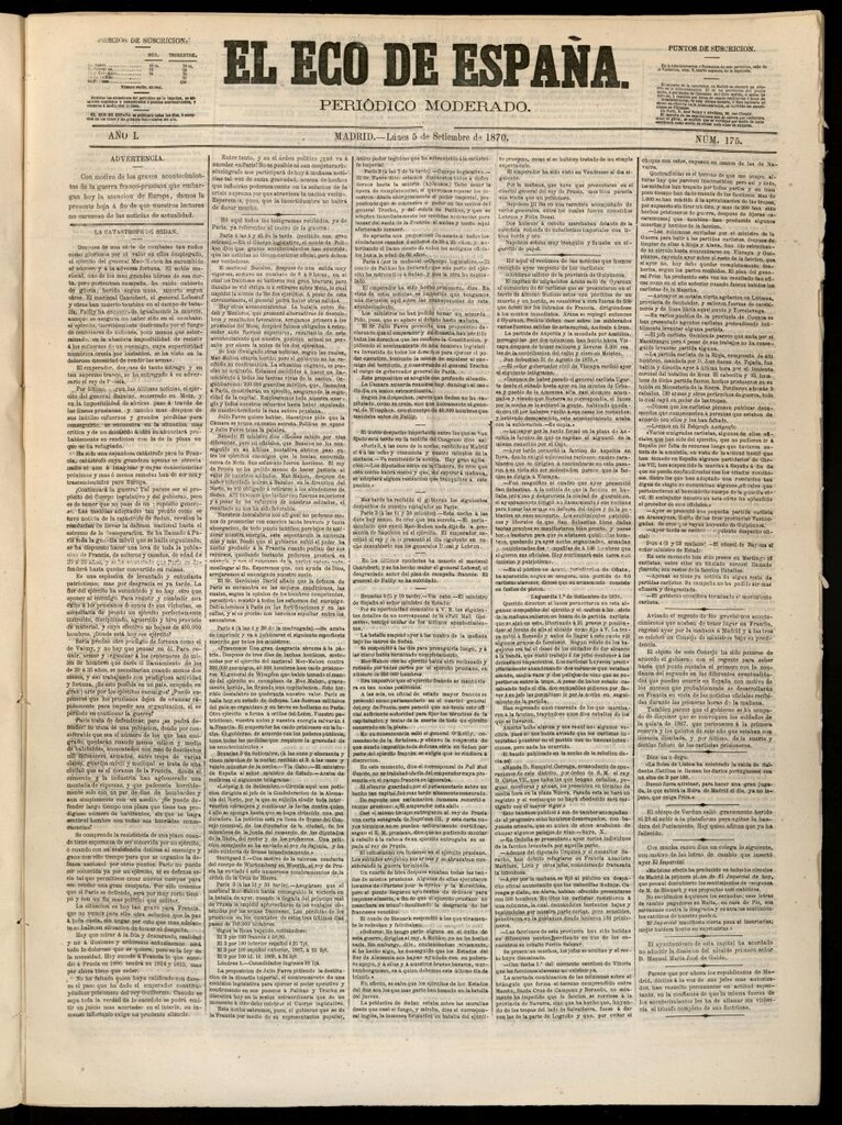 Miniatura de El Eco de España del 5 de septiembre de 1870