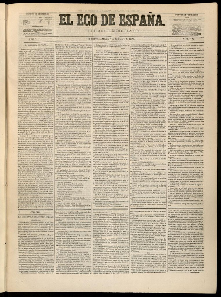 Miniatura de El Eco de España del 6 de septiembre de 1870