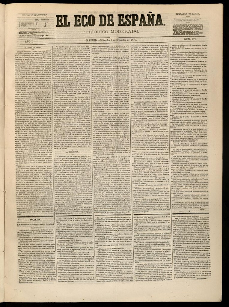 Miniatura de El Eco de España del 7 de septiembre de 1870