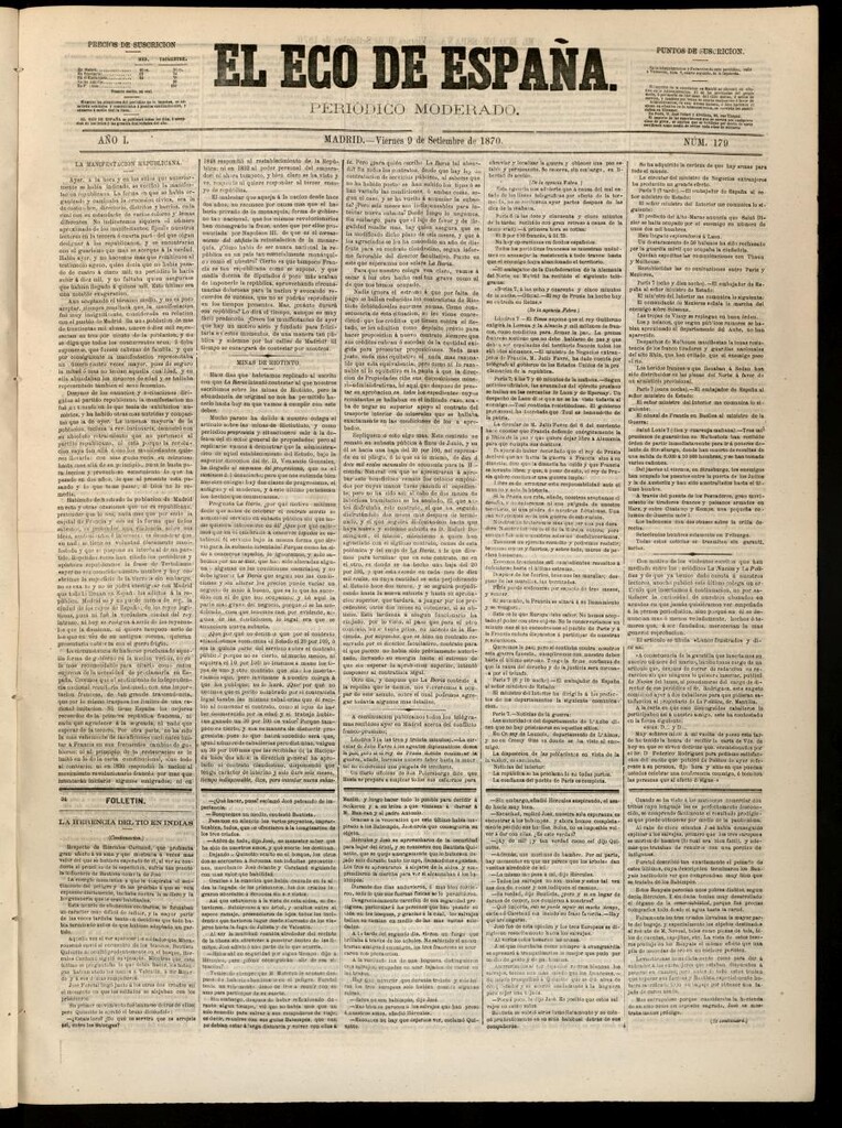 Miniatura de El Eco de España del 9 de septiembre de 1870