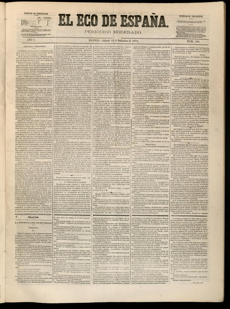Miniatura de El Eco de España del 10 de septiembre de 1870