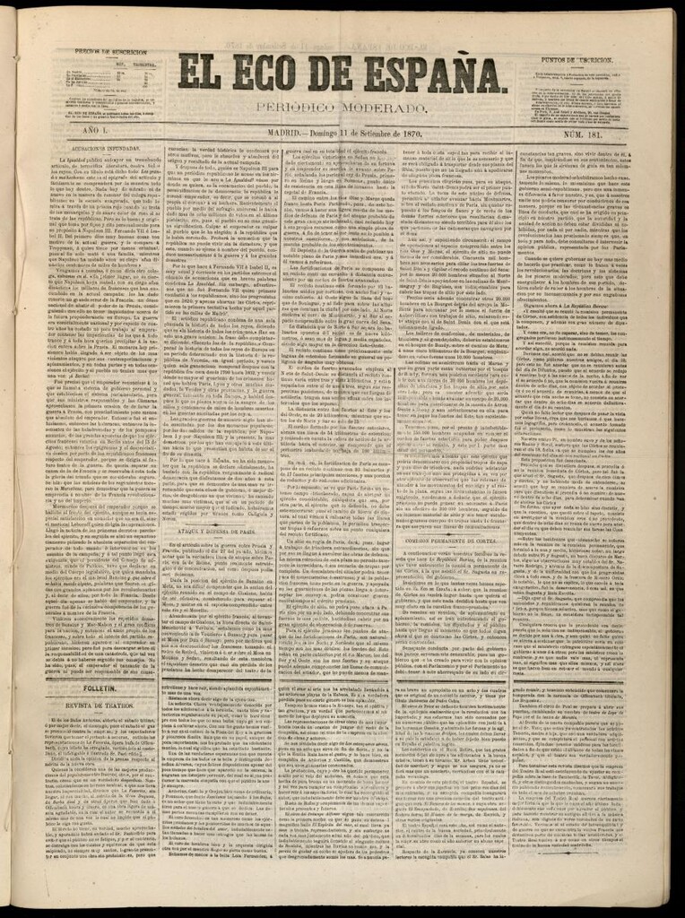 Miniatura de El Eco de España del 11 de septiembre de 1870