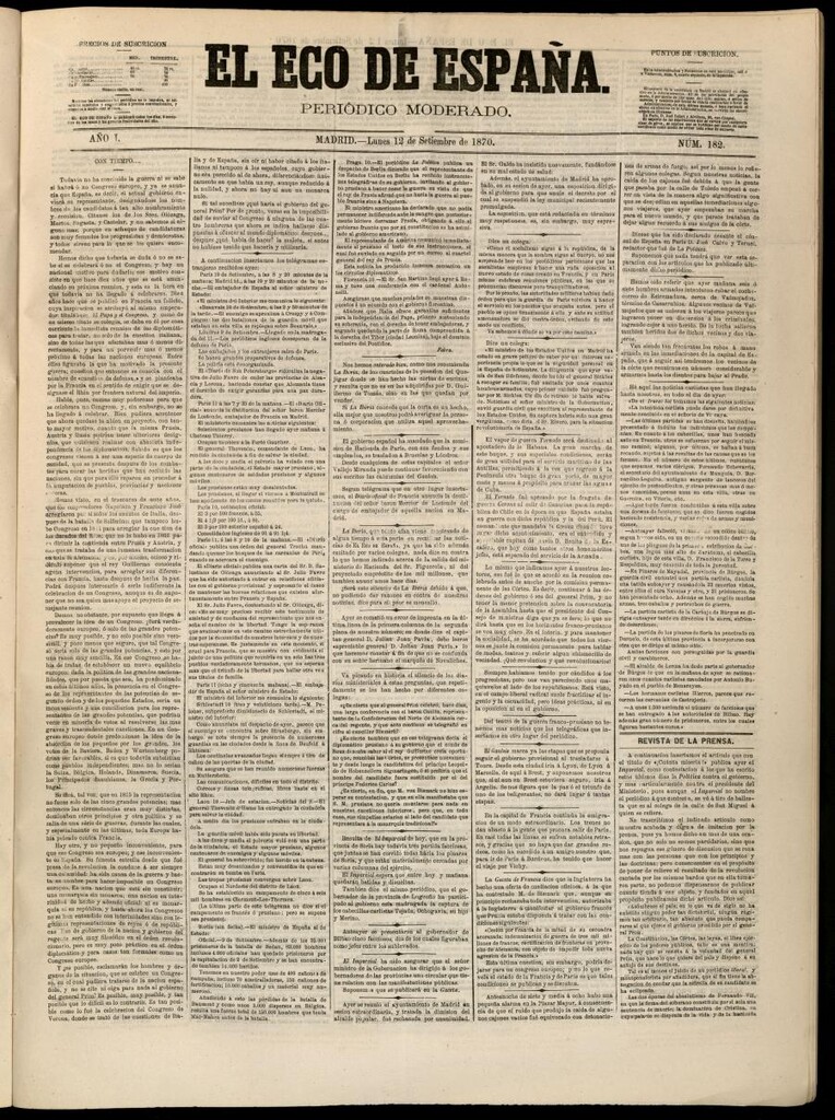 Miniatura de El Eco de España del 12 de septiembre de 1870