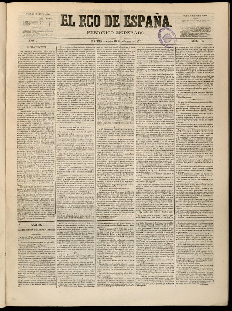 Miniatura de El Eco de España del 13 de septiembre de 1870
