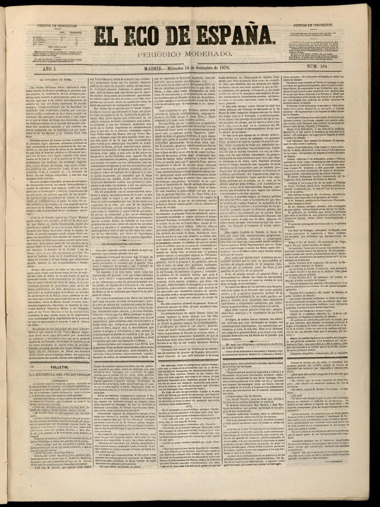 Miniatura de El Eco de España del 14 de septiembre de 1870
