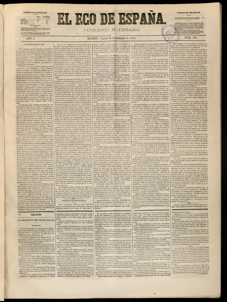 Miniatura de El Eco de España del 15 de septiembre de 1870