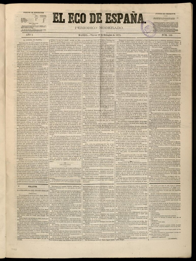 Miniatura de El Eco de España del 16 de septiembre de 1870