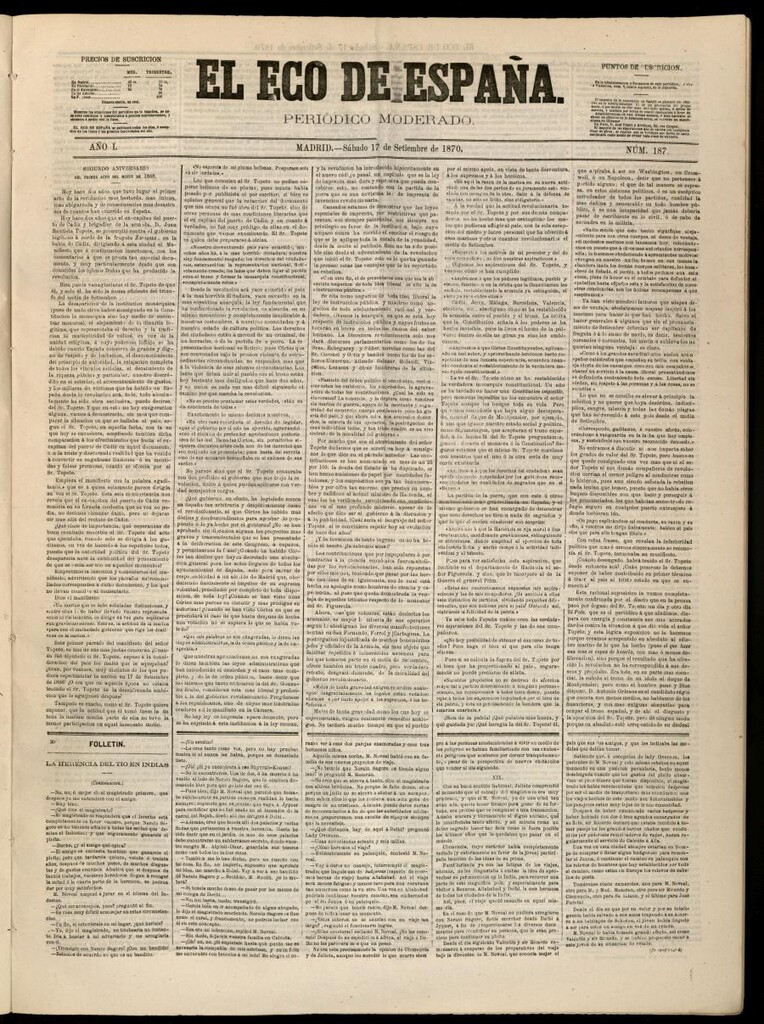 Miniatura de El Eco de España del 17 de septiembre de 1870