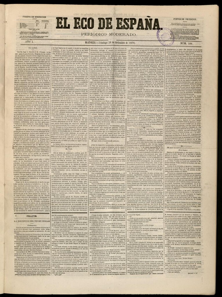 Miniatura de El Eco de España del 18 de septiembre de 1870