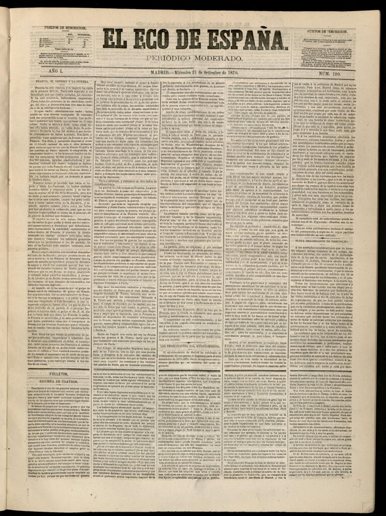 Miniatura de El Eco de España del 21 de septiembre de 1870