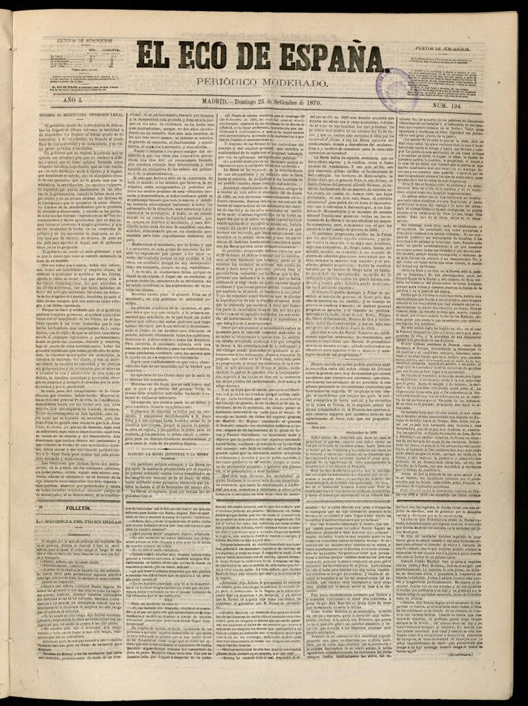 Miniatura de El Eco de España del 25 de septiembre de 1870