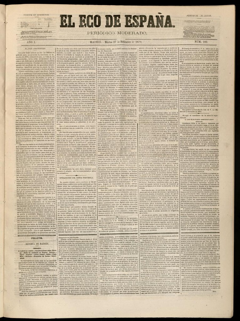 Miniatura de El Eco de España del 27 de septiembre de 1870