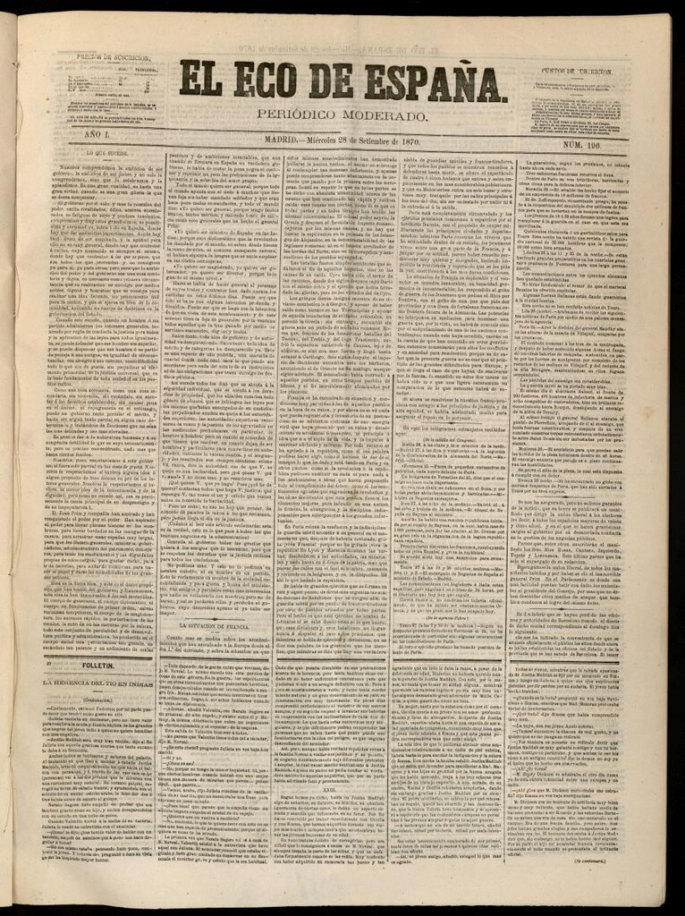 Miniatura de El Eco de España del 28 de septiembre de 1870