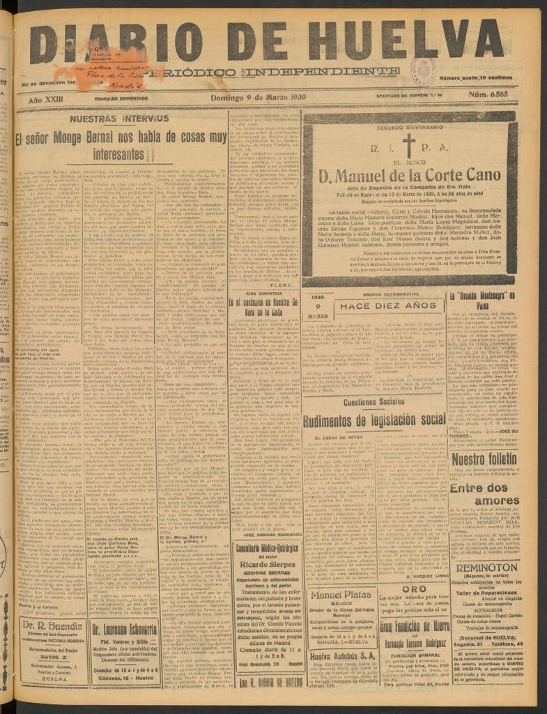 Miniatura de Diario de Huelva : periódico independiente del 9 de marzo de 1930