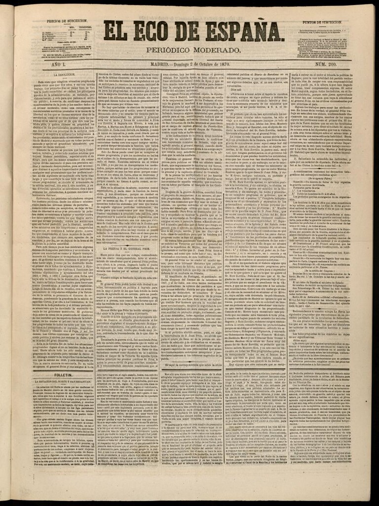 Miniatura de El Eco de España del 2 de octubre de 1870