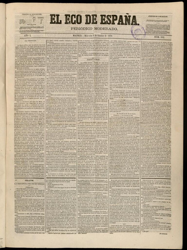 Miniatura de El Eco de España del 5 de octubre de 1870