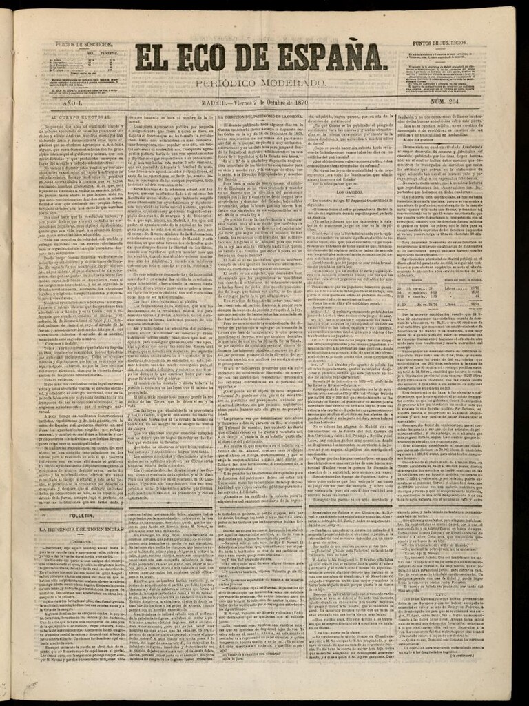 Miniatura de El Eco de España del 7 de octubre de 1870