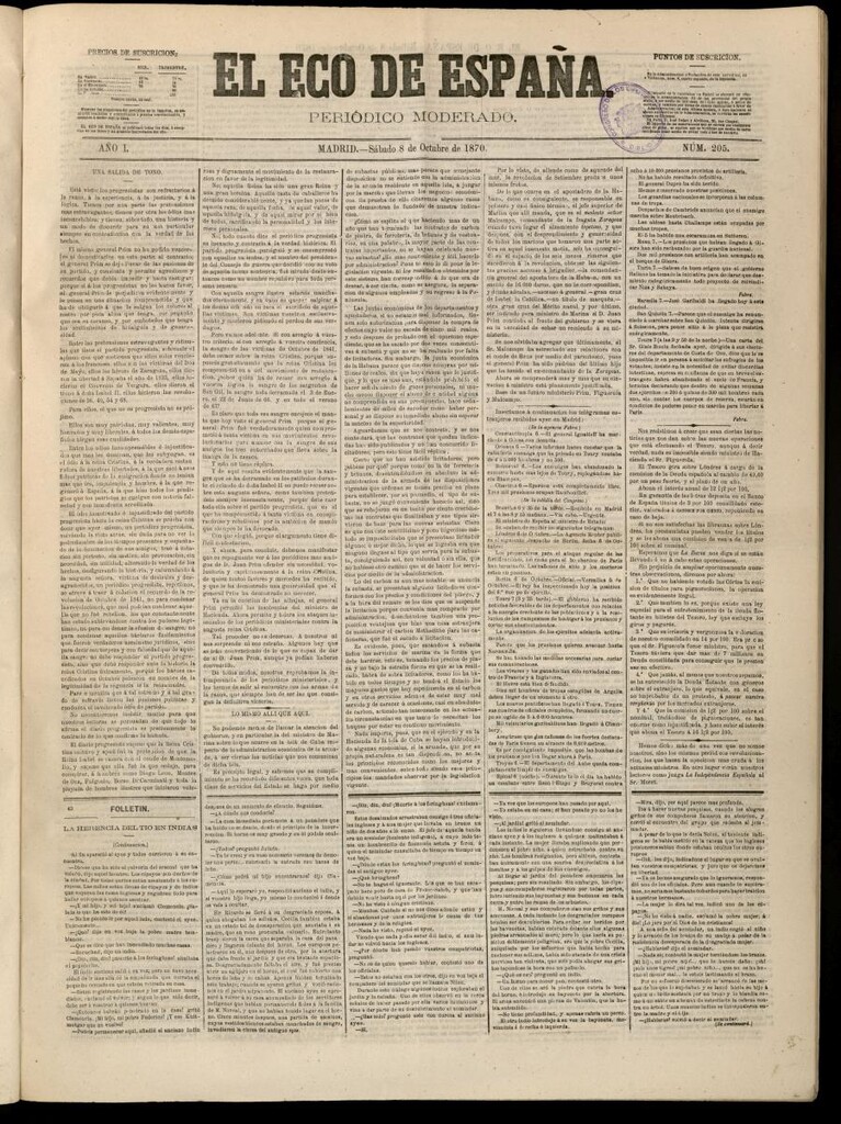 Miniatura de El Eco de España del 8 de octubre de 1870