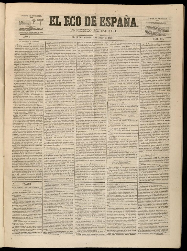 Miniatura de El Eco de España del 12 de octubre de 1870