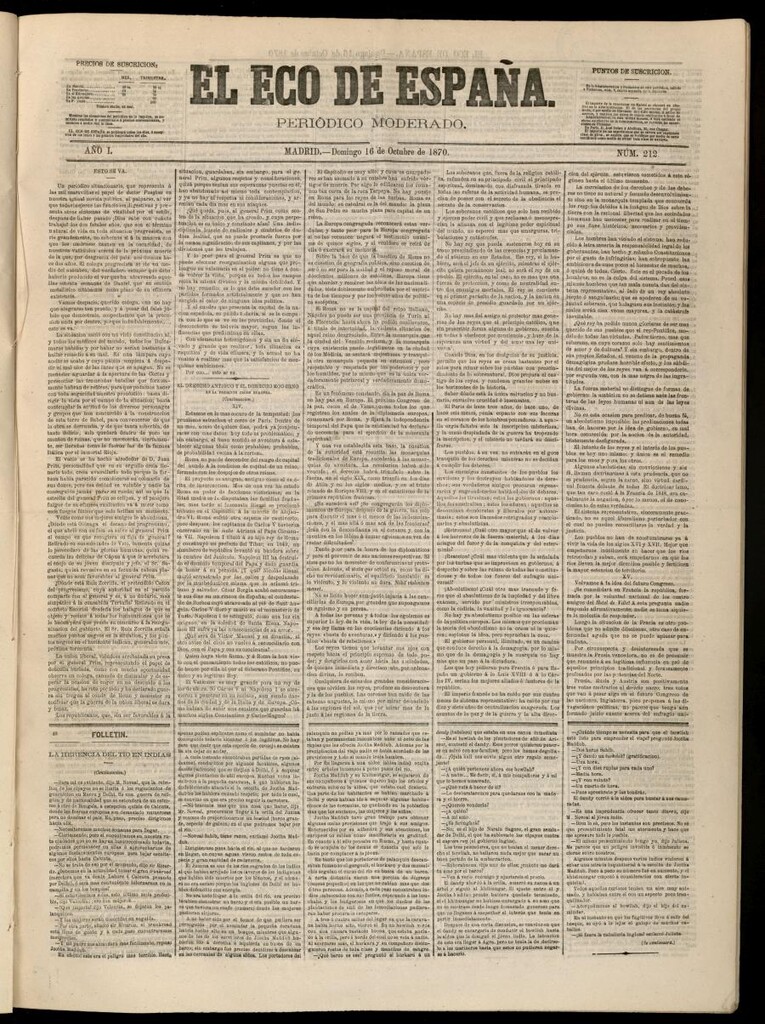 Miniatura de El Eco de España del 16 de octubre de 1870