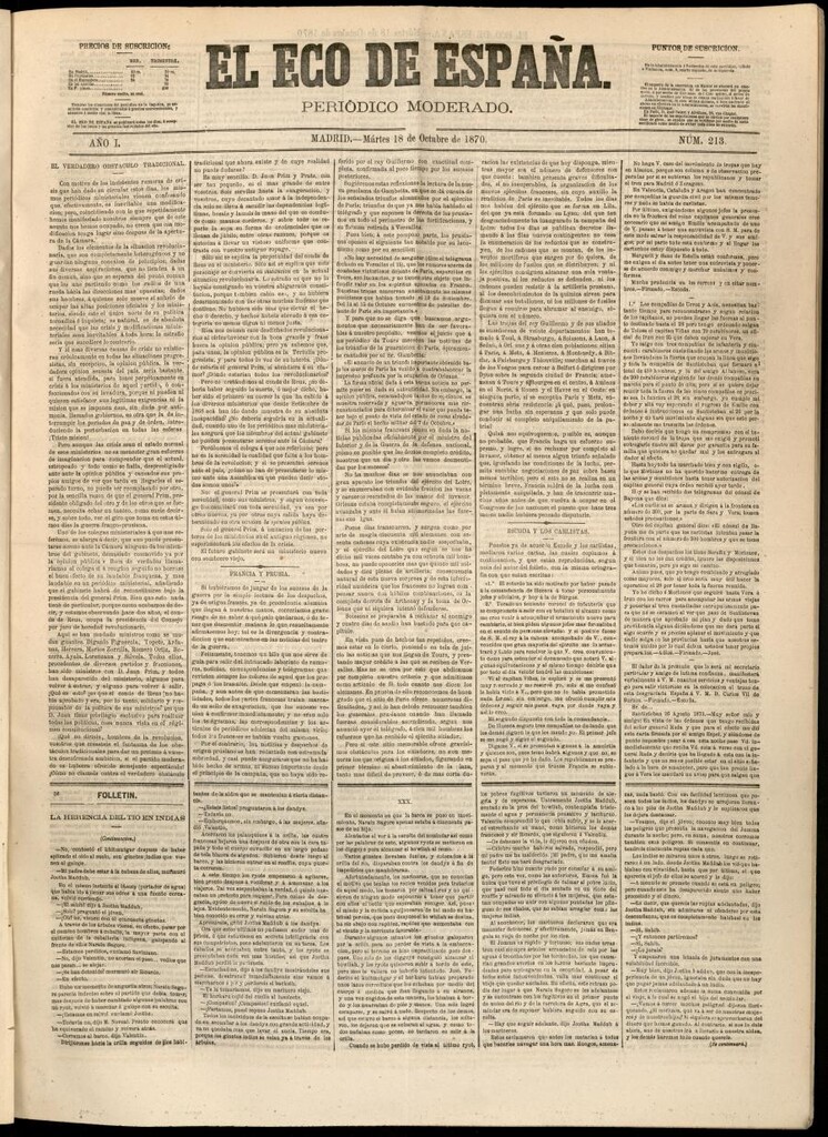 Miniatura de El Eco de España del 18 de octubre de 1870