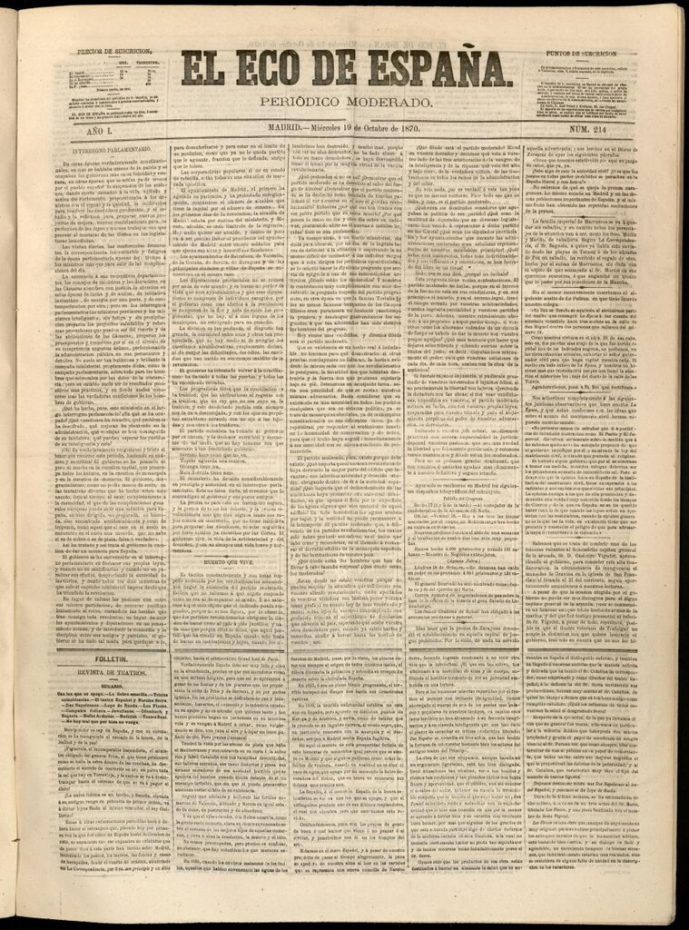 Miniatura de El Eco de España del 19 de octubre de 1870