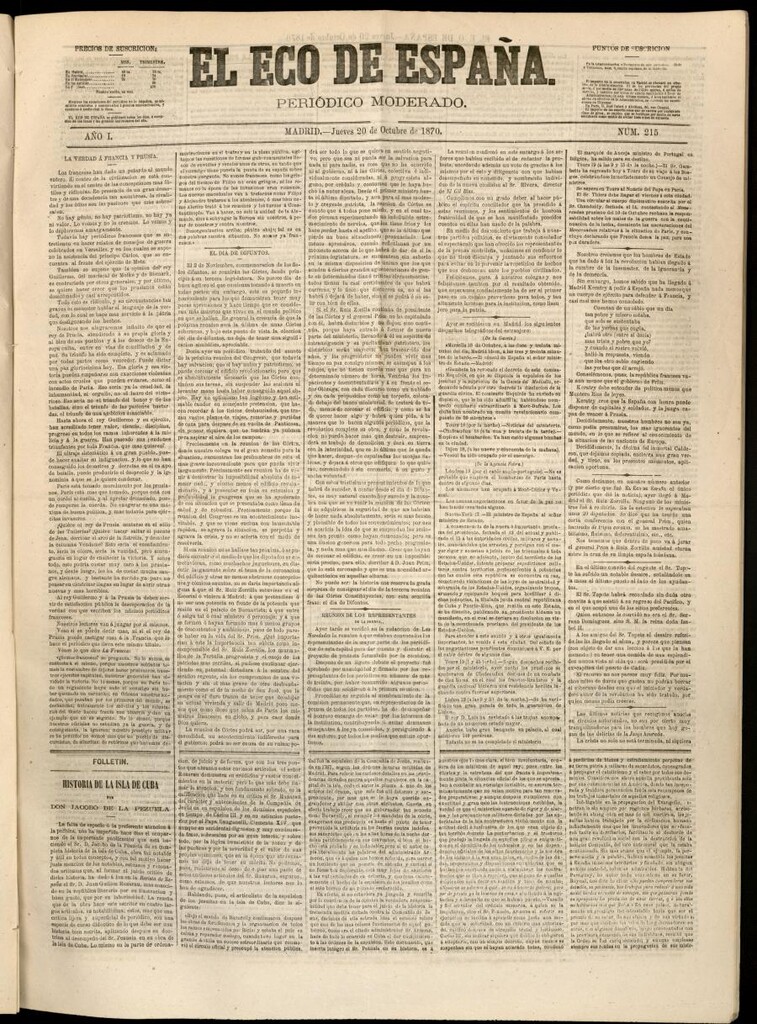 Miniatura de El Eco de España del 20 de octubre de 1870