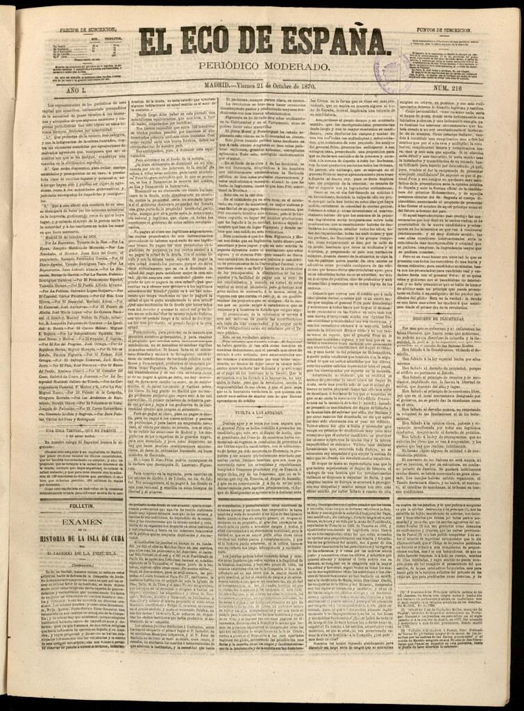 Miniatura de El Eco de España del 21 de octubre de 1870