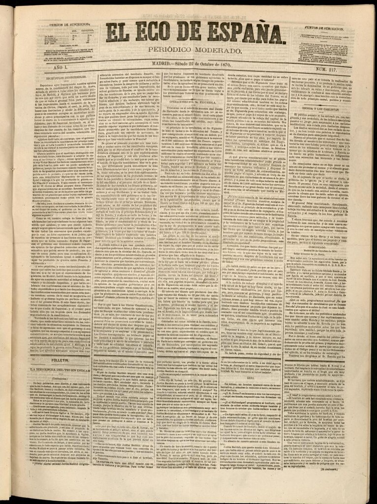 Miniatura de El Eco de España del 22 de octubre de 1870