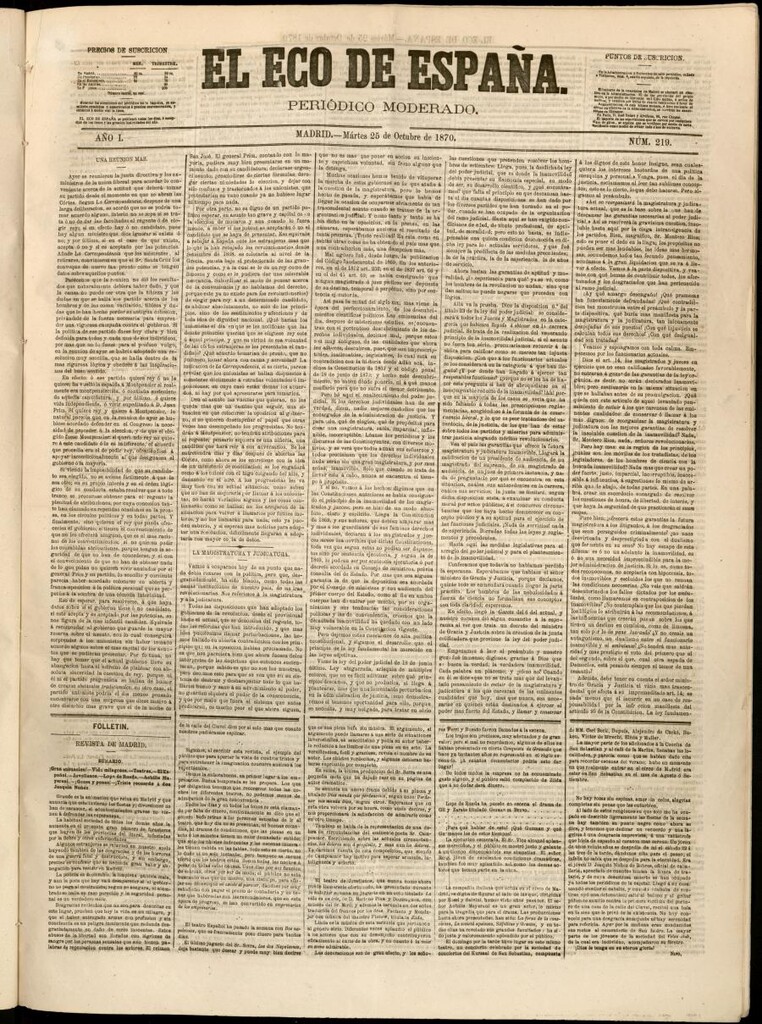 Miniatura de El Eco de España del 25 de octubre de 1870