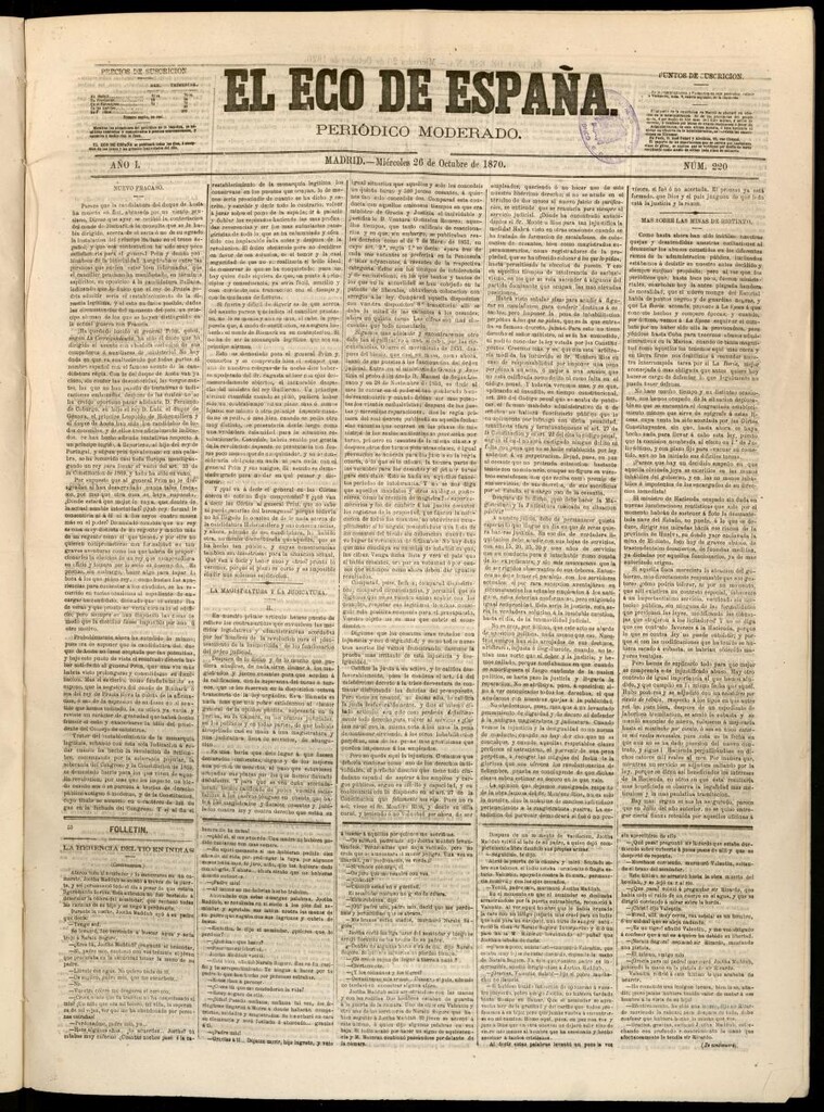 Miniatura de El Eco de España del 26 de octubre de 1870