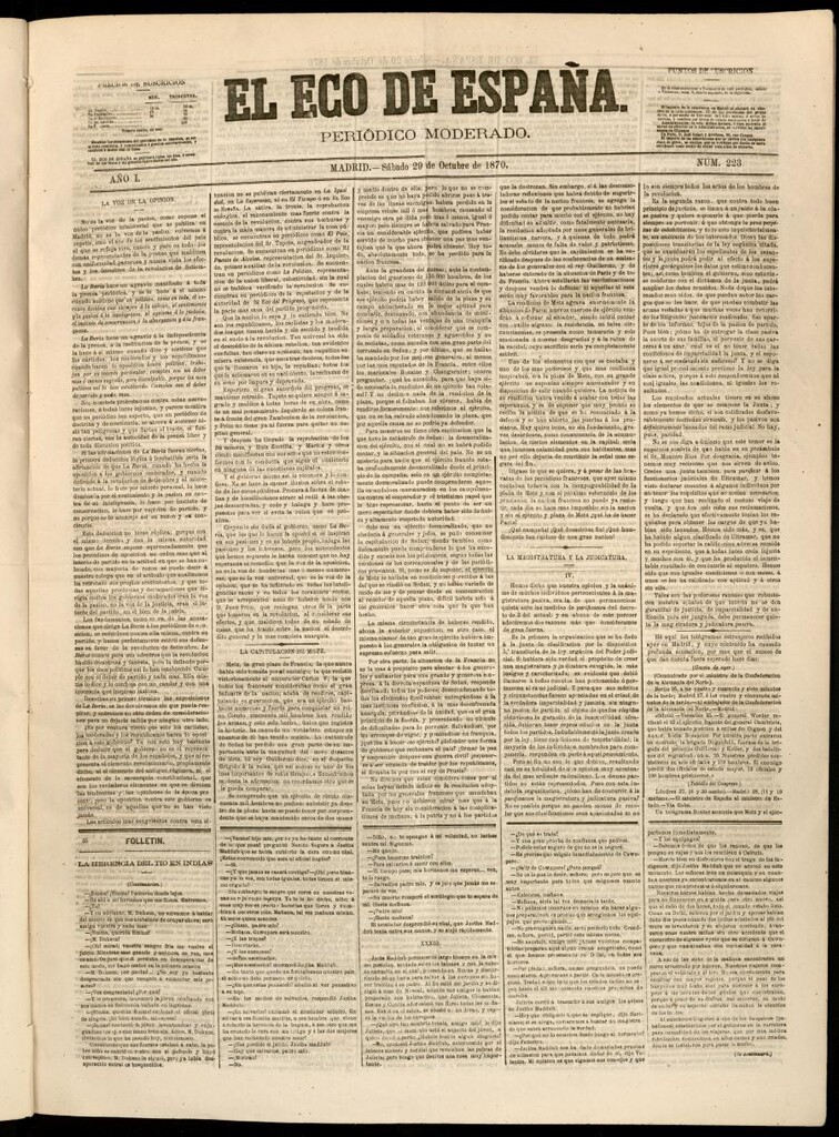 Miniatura de El Eco de España del 29 de octubre de 1870