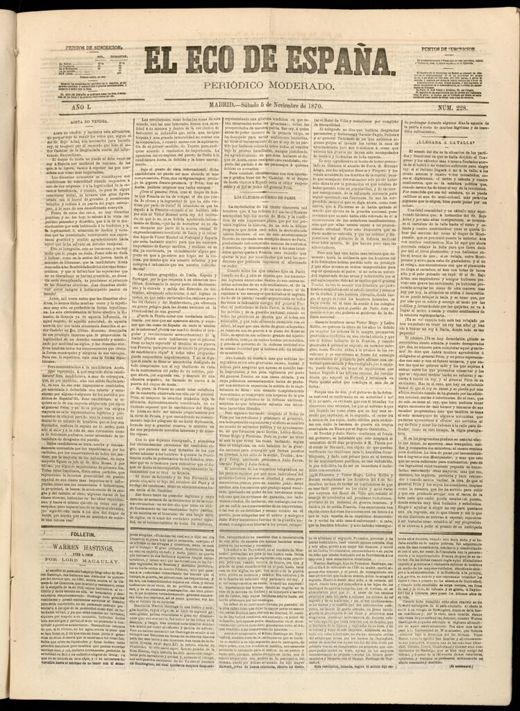 Miniatura de El Eco de España del 5 de noviembre de 1870