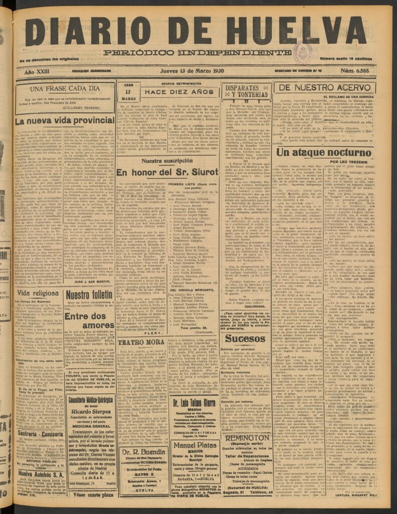 Miniatura de Diario de Huelva : periódico independiente del 13 de marzo de 1930