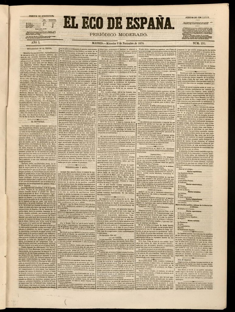 Miniatura de El Eco de España del 9 de noviembre de 1870