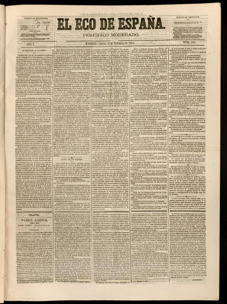 Miniatura de El Eco de España del 10 de noviembre de 1870