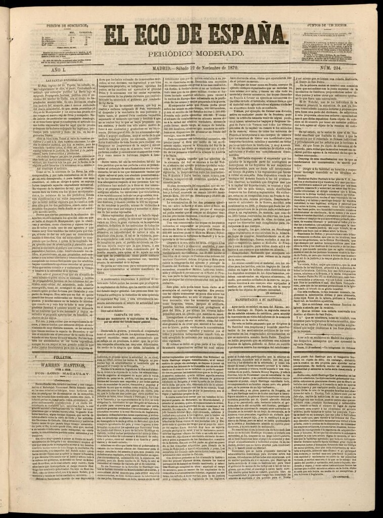 Miniatura de El Eco de España del 12 de noviembre de 1870