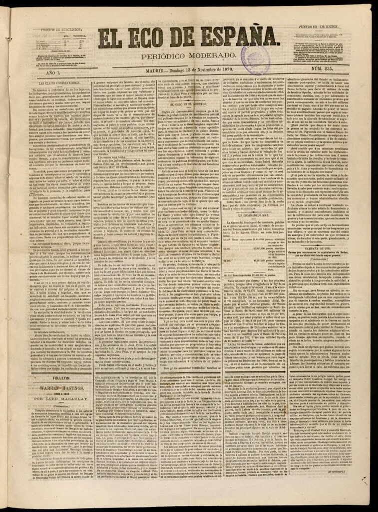 Miniatura de El Eco de España del 13 de noviembre de 1870