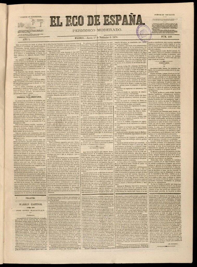 Miniatura de El Eco de España del 17 de noviembre de 1870