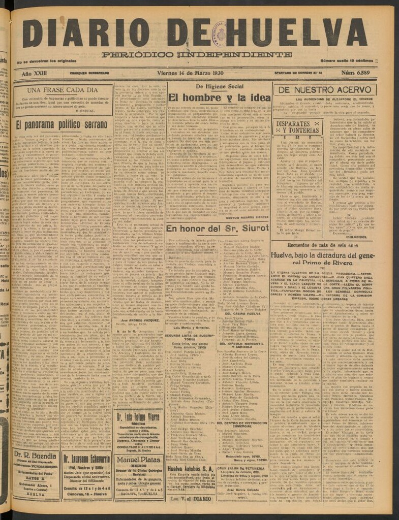 Miniatura de Diario de Huelva : periódico independiente del 14 de marzo de 1930
