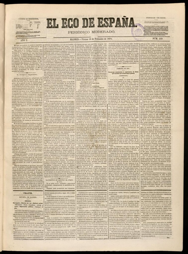 Miniatura de El Eco de España del 18 de noviembre de 1870