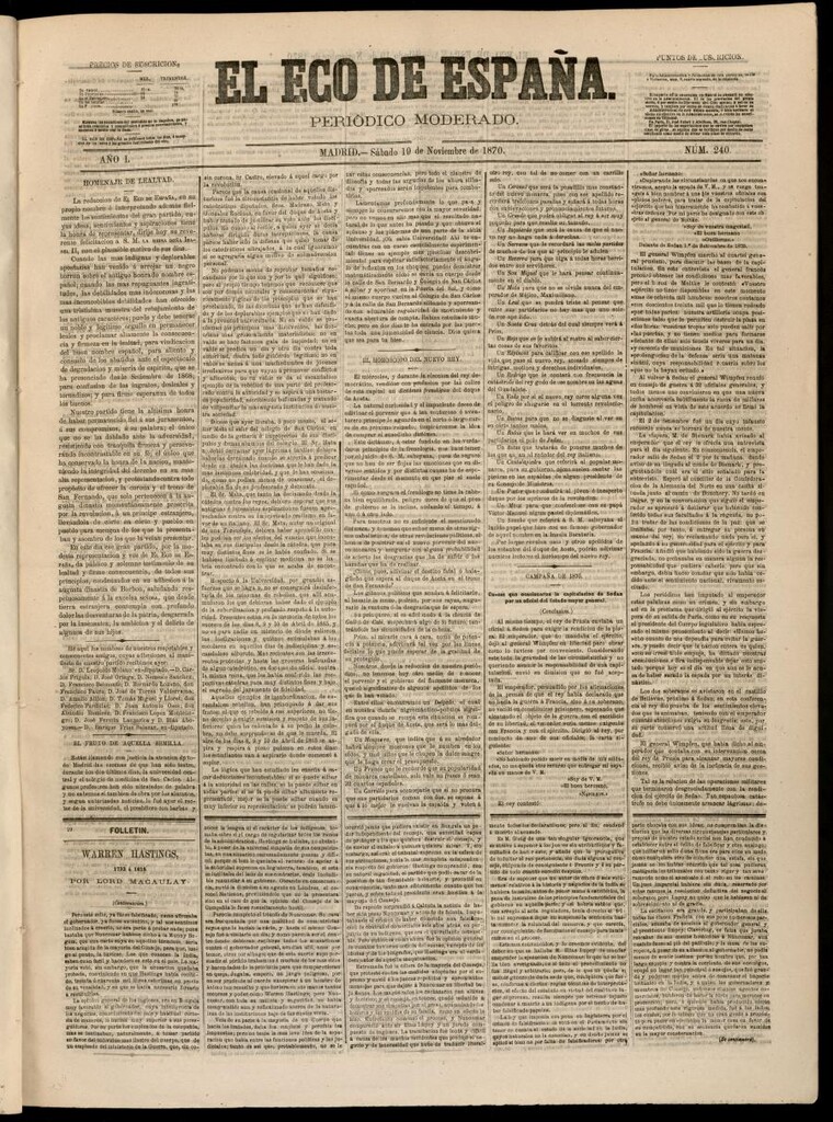 Miniatura de El Eco de España del 19 de noviembre de 1870