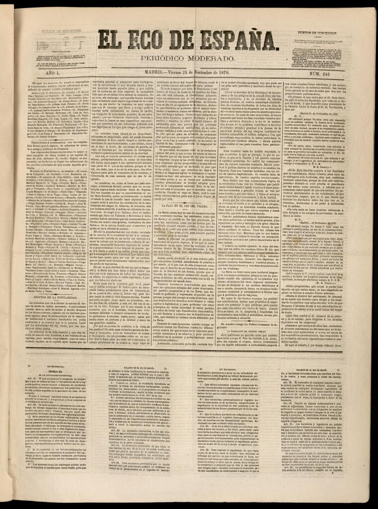 Miniatura de El Eco de España del 25 de noviembre de 1870